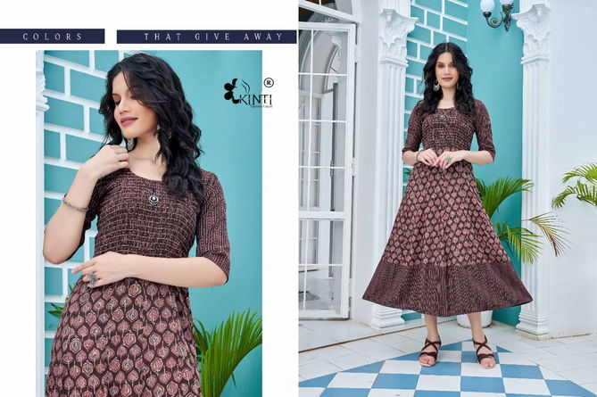 Kinti Blue Ethnic Wear Wholesale Printed Anarkali Kurtis